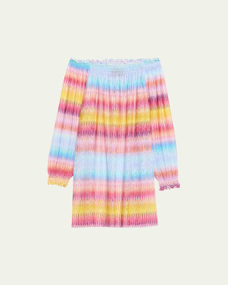 Multi Degarde Fether Off-Shoulder Mini Dress